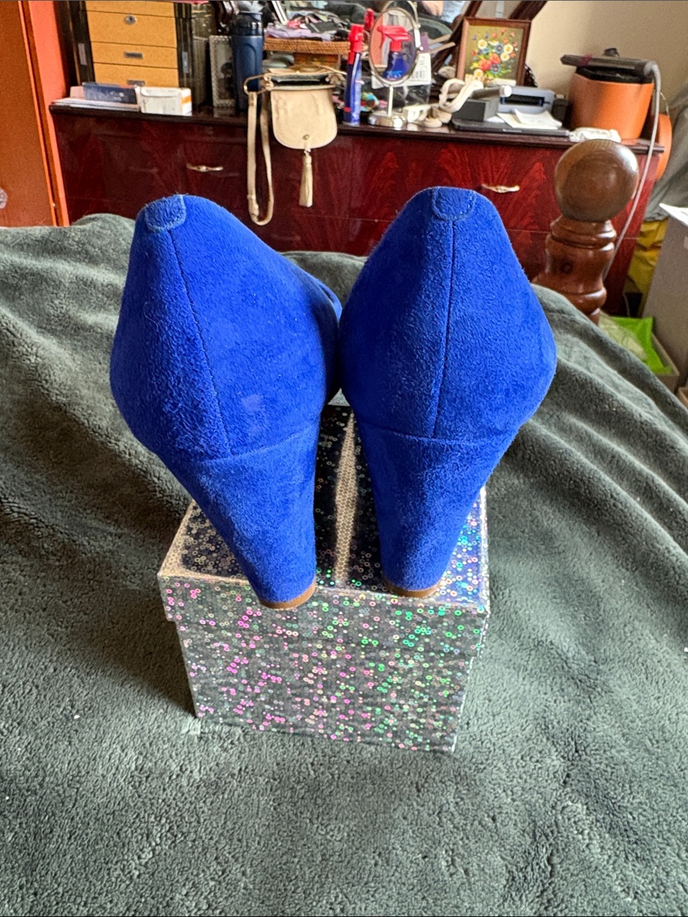 Crew blue suede wedge pumps 8.5 fits 8 made in Italy - Picture 4 of 8